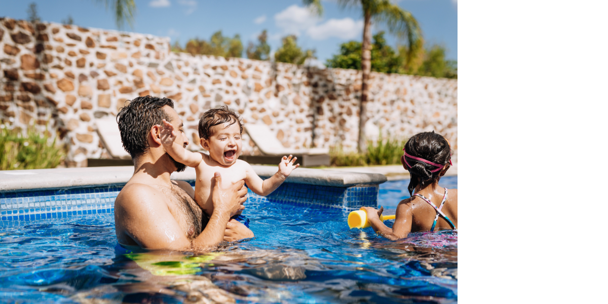 A family enjoying time together at a vacation-home pool